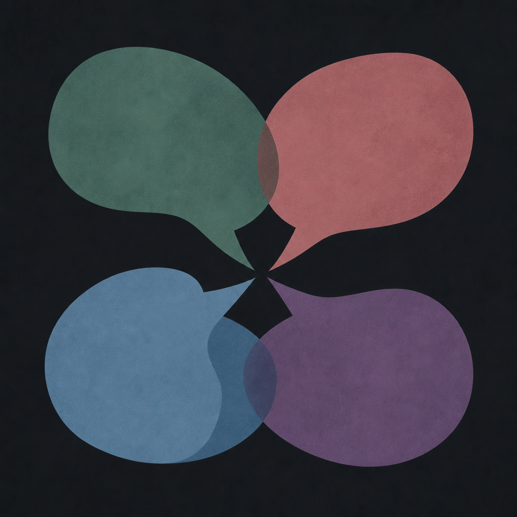 Abstract illustration of four perspectives converging in debate